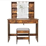 USIKEY Large Vanity Set with 1 Slide Rail Mirror &10 LED Lights, Vintage Makeup Tables with 5...