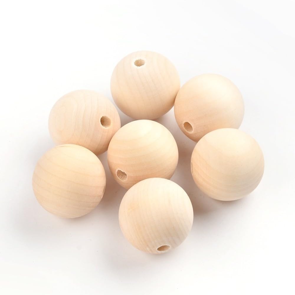 Ornazy 100Pcs Natural Wood Balls with Big Hole Smooth Round Spacer Beads 35mm Unfinished Wooden Beads for Jewelry Making Craft Supplies