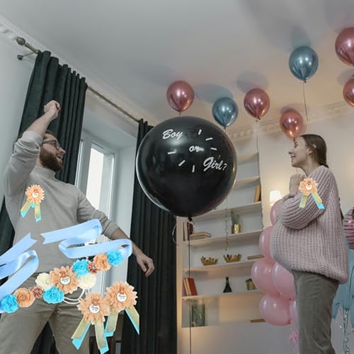 Maternity Sash Set Mom Daddy to Be Baby Shower Belly Band Gender Reveal Party Gift Keepsake Pregnancy Photo Props (Blue)3