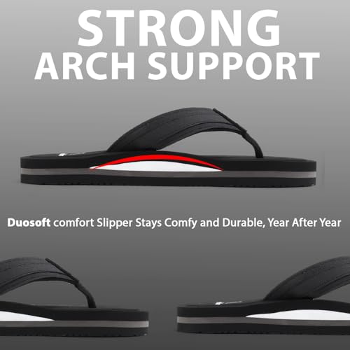 Image of Duosoft Men's Slipper Flip Flops, Black, Anti-Skid Rubber Sole, Superior Shock Absorption, Strong Arch Support, Super Soft