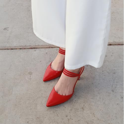 JENN ARDOR Women's Closed Toe Kitten Heels Slingback Pumps Elastic Ankle Strap Sandals Pointed Toe Wedding Prom Dress Shoes3