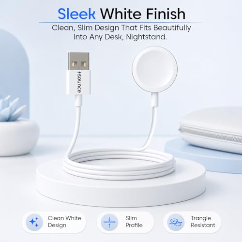 Image of Sounce USB 3.0 Smart Watch Charger, Charging Cable Compatible with Watch Ultra 2 /Ultra, Series 9 /8 /7 /6 /5 /4 /3 /2 & SE /SE2, (3ft) - White