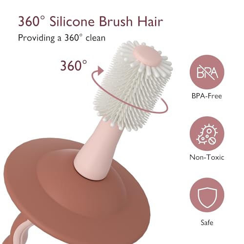 Image of Momcozy Baby Toothbrush, 360 Tooth Brush for Infant, Ultrasoft Toddler Toothbrush with Suction Base, Baby Oral Cleaner, Infant Tongue Cleaner, Pink