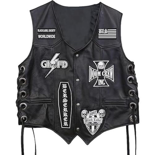 Black Label Biker Society Real Leather Vest | BLS Skull Biker Gothic Free style Sleeveless Jacket2