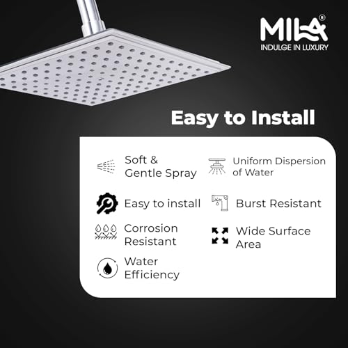 Image of Mila Sleek Rain Shower| Chrome Finish Square Overhead Shower | 210x210mm Ceiling Mounted | ABS Body| Single Function Rainfall Shower for Broad Coverage & Water Efficiency| (Without Arm)