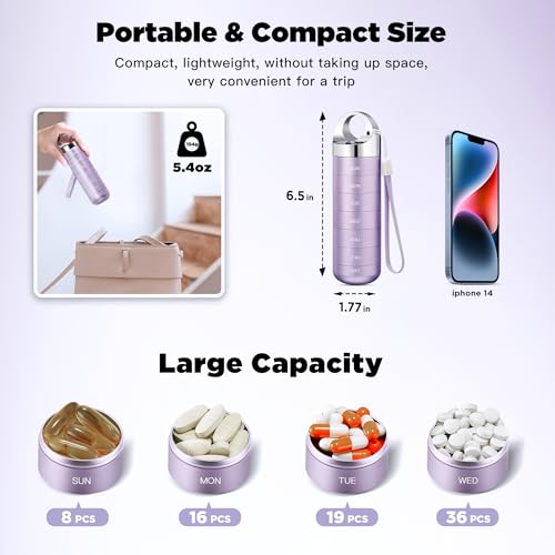 Image of Zannaki Metal Travel Pill Organizer, Portable Waterproof Weekly Pill Box, Large Aluminum Alloy Pill Case Container, BPA Free 7 Day Daily Medicine Organizer Holder for Vitamin, Fish Oil, Supplement