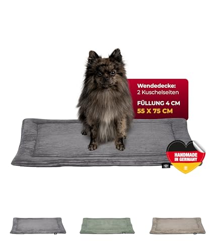 HS-Hundebett® Hundedecke Cord mit Füllung S (55x75 cm) – Waschbare Wendedecke – Kuscheldecke für Hunde – Gemütlicher Ruheplatz – Anthrazit, Made in DE