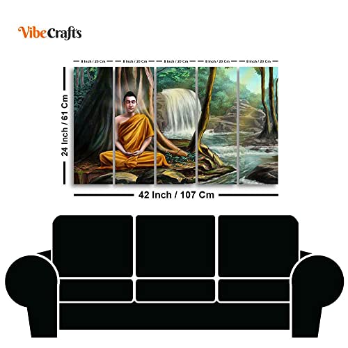 Image of VIBECRAFTS Wall Painting of Buddha with Nature Background Set of Five For Home|Office|Living Room|Gift (PTVC5Pcs4 8614)