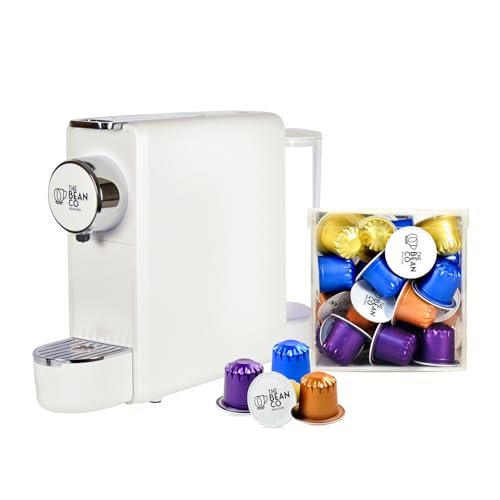 Image of THE BEAN CO Roasters Coffee Capsule Machine with 40 Coffee Pods Assorted- 19 Bar Espresso Coffee Machine for Home | Nespresso Compatible | Compact Design| White