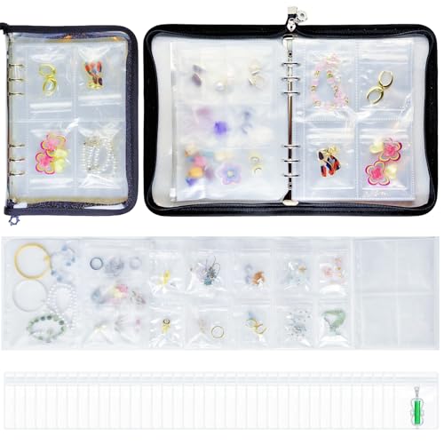 Fesyma Travel Jewelry Organizer Case, Earring Storage Book with Anti Tarnish Bags, Jewelry Organizer Book For Earrings, Necklaces, Rings, Bracelets (Black).