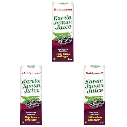 Image of BAIDYANATH AYURVED Karela Jamun Juice 1 L | Natural Remedy For Blood Sugar Management | Helps in Reducing the Bad Cholesterol Levels & Improves overall Health and Wellness (Pack of 3)