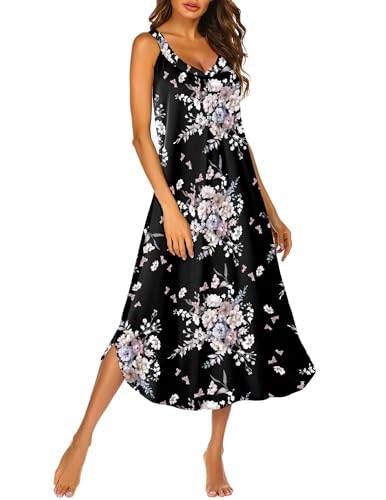 Image of Ekouaer Womens Sleeveless Nightgown Full Slip Nightshirt Long Nightwear Full Length Loungewear Tank Nightdress S-2XL