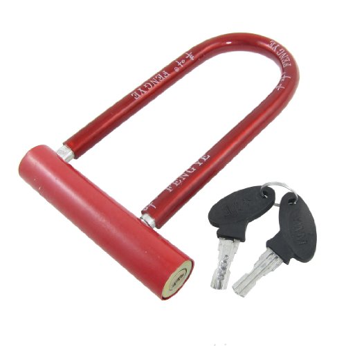 Aexit Bike Plastic Bike Locks Coated U Shape Lock Red + 2 U-Locks Pcs Keys