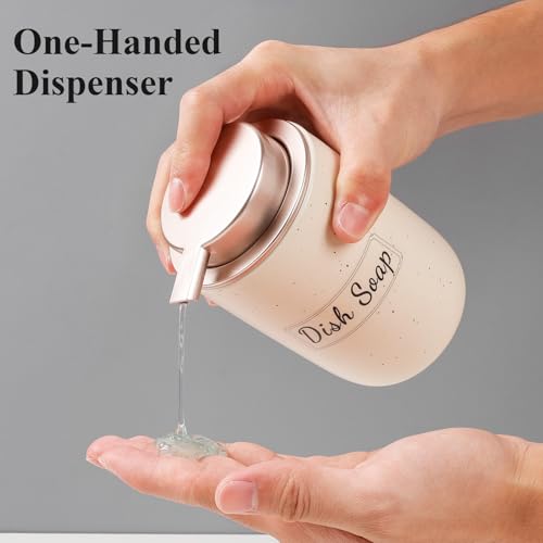 Image of BosilunLife Apricot Soap Dispenser Set - 2 Pack 12oz Ceramic Dish Soap Dispenser with Rust Proof Pump for Kitchen, Hand Soap and Lotion Set Suitable for Farmhouse Bathroom Decor with Waterproof Labels