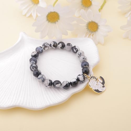 PARTNER Cute Tuxedo Cat Bracelets For WOMEN & Men Funny Black White Tuxedo Gifts For Women Natural Stone Beaded Jewelry4