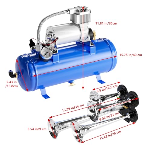 Suxidi TRAIN AIR HORN KIT 4 Trumpet Loud Train Horns Kit For 150 Psi 12V Air Compressor 1.59 Gallon For Trucks thumb #1