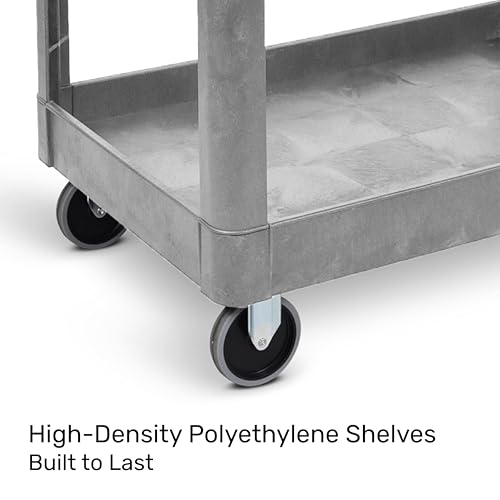 Tubstr Extra Large Two-Shelf Utility Cart with Wheels | 500 lb. Capacity Rolling Utility & Tool Cart for Warehouses, Industrial Settings, Auto Garages, & More (Gray, 45.5 x 24.5)