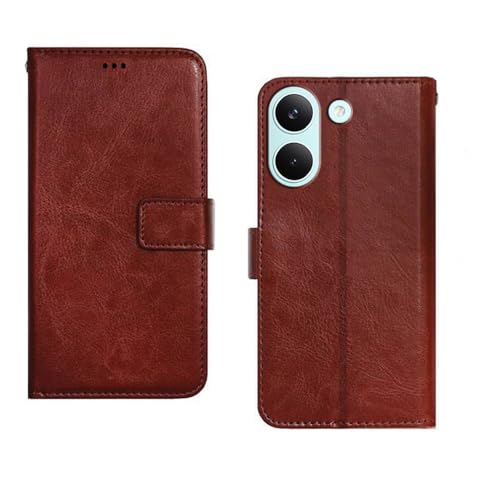 Image of amazon basics Poco X8 Pro 5G Flip Cover | Card Pockets Wallet & Stand | Flip Cover for Poco X8 Pro 5G (Brown)