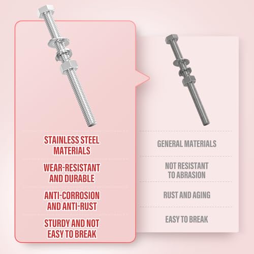 Image of 20PCS 5 /16-18 inch x 4 inch 304 Stainless Steel External Hex Bolt, Fully Threaded Bolt with Nut Flat & Lock Washers and Spanner