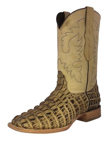 Team West Mens Sand Western Leather Cowboy Boots Crocodile Tail Print Square
