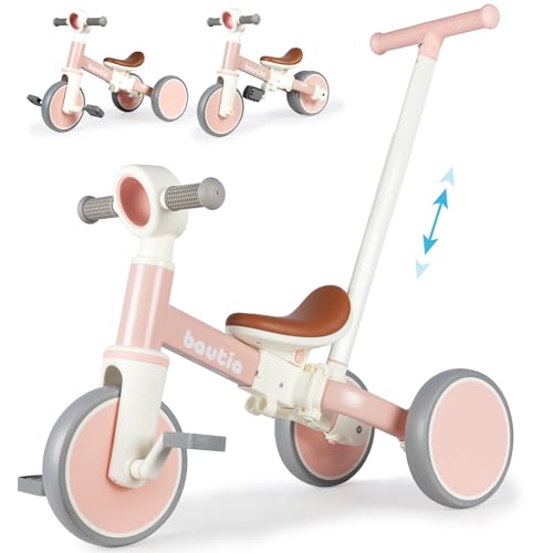 Image of 5 in 1 Toddler Bike 1 2 Year Old with Push Handle, Tricycle for Toddler 1-3 | Baby Boy Girl Birthday Gift, Ride On Toy, Balance Bike, Removable Pedals, No Parent Steering