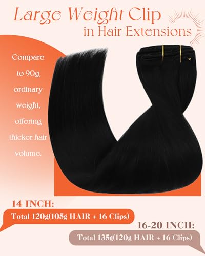 Image of Sunny Hair Clip in Hair Extensions Real Human Hair Black Women 14 Inch 120g | Clip in Hair Extensions Black with Natural Looking Thickness and Full Bodied Hair for Special Occasions with Comfort Wear
