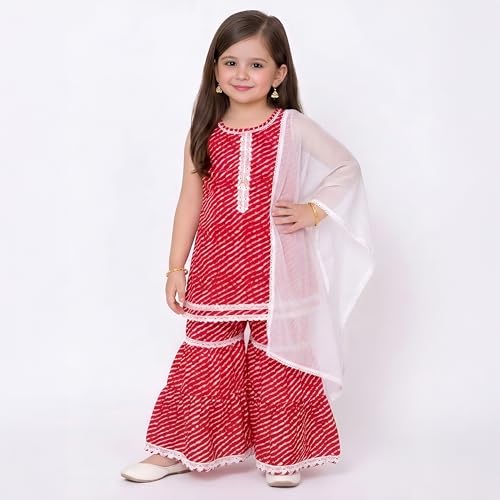 Image of LITTLE GINNIE Girls Kurta Sharara Set | Traditional Ethnic Wear for Kids