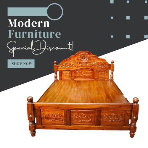 Image of Wooden cot Without Storage Teak Finish (Brown) (Queen)