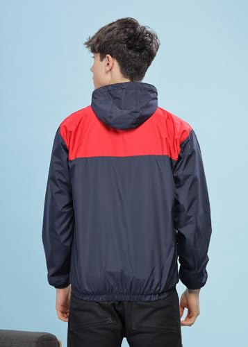 Image of Dollar Men's Polyester Colourblock Windcheater Jacket With Zipper Pockets and Hood