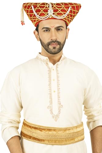 Image of Traditional Handstitch Ready to Wear Maharashtra Mavla Pagdi Topi Cap Turban for Party and Traditional Function