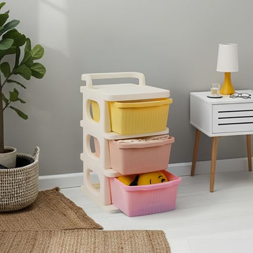 Image of KITCHIVO Heavy Duty Plastic Storage Drawer with Wheels | Modular Cabinet for Bedroom, Office, Home or Classroom| Chest of Drawers Organiser for Cosmetics, Kitchen items, Toys (Multi, 3)