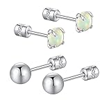 Hopply 2 Packs Opal Screw Back Stud Earrings Hypoallergenic Stainless Steel Post Round Cut Created W