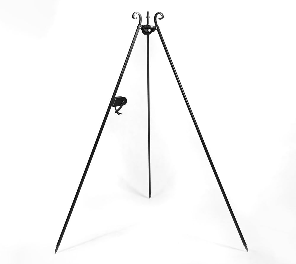Barbecue suspendu 180 cm – Grille en acier inoxydable 50 cm + manivelle – Barbecue à trois pieds – Barbecue au charbon de bois