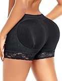 DERCA Padded Underwear for Women Butt Lifter Seamless Booty Pads Butt Enhancer Panties Lace Shapewear Boyshorts (#01 Black (Lace Trim),Small)