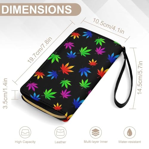Women's Blocking Leather Large Capacity Zip Wallet Credit Card Holder Purse Wristlet Travel Long Purse (Tie Dye Weedleaf Leaves)2