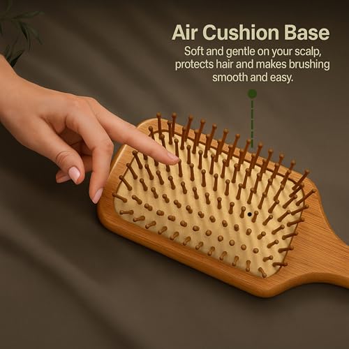 Image of Wooden Paddle Hair Brush for Women & Men, Bamboo Scalp Massage Brush