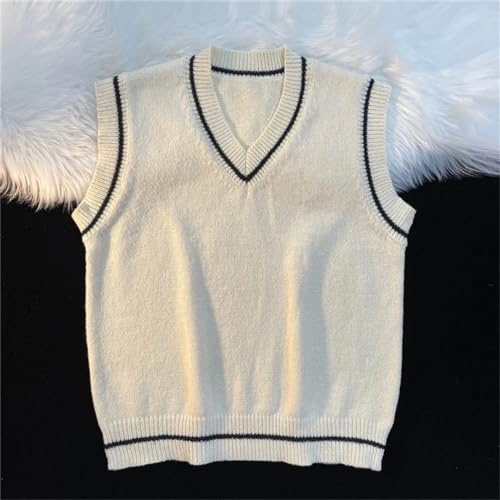 Sweater Vest Men Spring V-Neck Vintage Striped College Knitted Loose All-Match Sleeveless Simple Clothing4