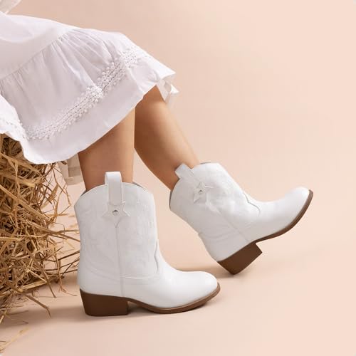 DREAM PAIRS Girls Cowboy Cowgirl Boots 2-in-1 Western Removable Cuff Fold Over Embroidered Fashion Mid Calf Shoes2