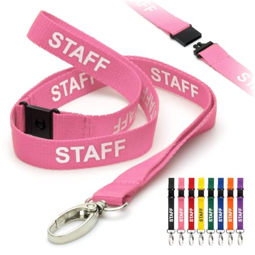 CKB Ltd Pink Staff - Cordino di sicurezza da collo con clip in metallo girevole per porta carte d'identità, design a sgancio rapido, confezione da 10
