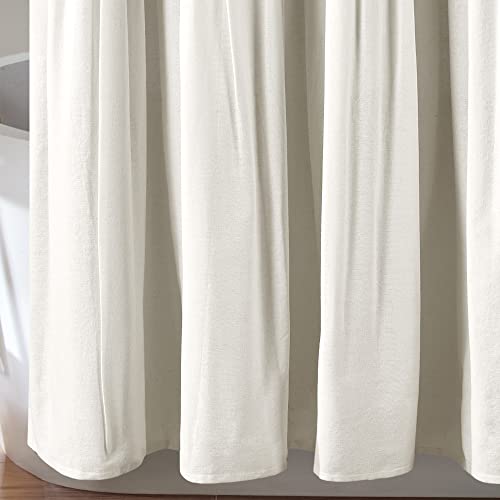 Image of Lush Decor Linen Button Shower Curtain, 72 inch W x 72 inch L, Blue & Off White - Blue Shower Curtain Fabric - Bathroom Curtain - Farmhouse Bathroom Decor