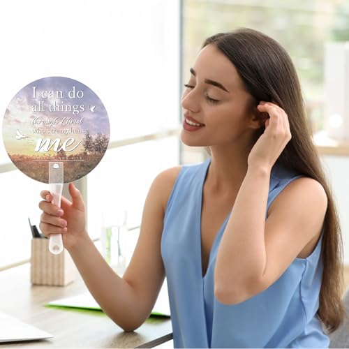 Image of 50 Pcs Church Fans Handheld Bulk Christian Inspiration Religious Gifts Bible Verse Scripture Gifts Hand Fans with Plastic Handle for Women Men Easter National Day of Prayer Holy Lent Decor(Sky)