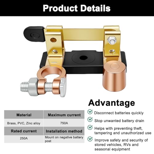 Image of STHIRA Car Battery Cut Off Switch 12V /24V Copper Terminal Isolator Blade