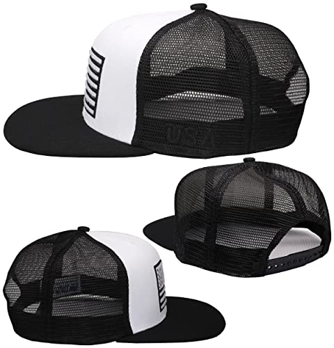Image of Antourage American Flag Unisex Baseball Hat for Men and Women | USA Flag Mesh Snapback Flat Visor Cap + 2 Patriotic Patches