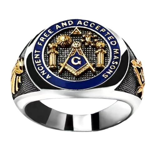 Ancient Free Accepted Scottish Rite Masonic Ring for Men, Titanium Steel Two-Tone AASR Freemason Jewelry