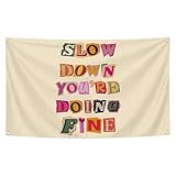Slow Down You're Doing Fine Uplifting Quotes Tapestry 3x5 Ft Yellow Inspirational Wall Tapestry for Room Wall Decor