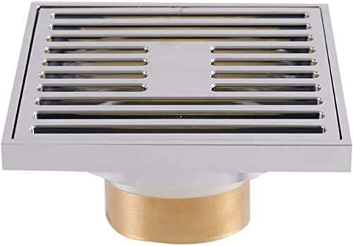 LKLNCXC Drenaje Desagüe de Ducha de latón de 4 Pulgadas con Rejilla de Cubierta extraíble, escurridor de Piso Cuadrado con colador de Pelo for Cocina, baño, Garaje y sótano (Blanco: Cromo)
