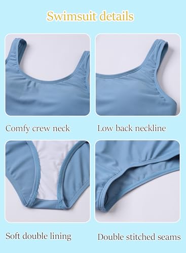 Image of One Piece Swimsuit for Girls 6-16 Years with Removable Chest Pad Quick Dry & Stretchy for Swim Team Beach