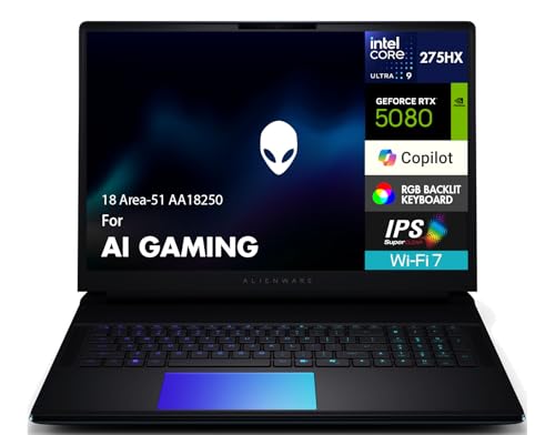 Image of Alienware 18 Area-51 AA18250 AI Gaming Laptop 18 inch WQXGA (Intel Ultra 9-275HX, GeForce RTX 5080 16GB, 32GB DDR5, 3x1TB SSD R0 (3TB), Win 11 Pro) w /MS 365 Personal, DKZ USB Port Expander