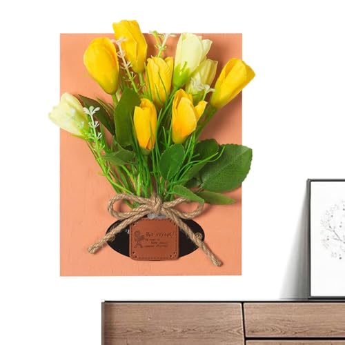 Mur de fleurs artificielles 3D, art mural de fleurs 3D encadrées - artificielle décorative avec cadre en bois pour montage mural, cadre de fleurs...