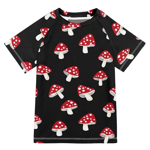Cute Cartoon Mushroom Kids Bathing Suit Short Sleeves Athletic Shirt Swimwear Beach Tops 3T
